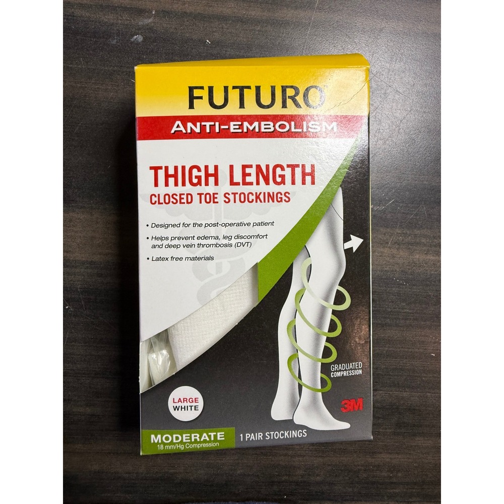 Futuro Anti-Embolism Thigh Length Closed Toe Stockings Large White 18mmHg 71068